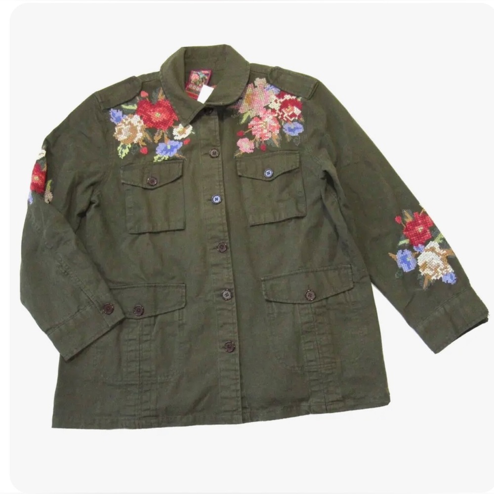 Johnny Was Cecily Embroidered Military Jacket. XS